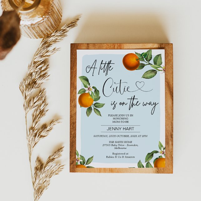Blue Clementine Orangen Kleine Süsse Babydusche Einladung (
Boys Clementine Baby Shower Invitation, Little Cutie on the Way, Clementine Oranges Baby Shower )