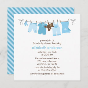 Blue Clothesline Boy Baby Dusche Einladung
