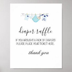 Blue Clothesline Diaper Raffle Ticket Baby Dusche Poster