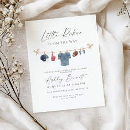 Blue Clothesline Little Rookie Football Baby Einladung