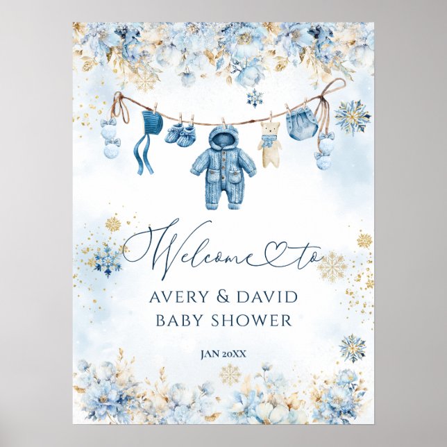 Blue ClothestLine Cold Outside Baby Boy Dusche Poster (Vorne)