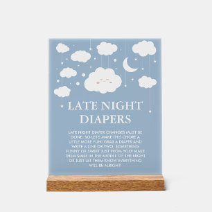 Blue Cloud 9 Baby Dusche Spate Night Diapers Game Acrylschild