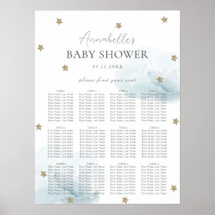 Blue Cloud 9 Stars Baby Shower Chart Poster