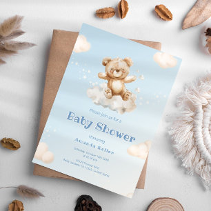 Blue Cloud Baby Bear Baby Dusche Einladung