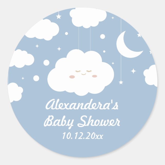 Blue Cloud Baby Dusche Gefallen Runder Aufkleber (Vorderseite)