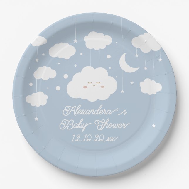Blue Cloud Baby Dusche Pappteller (Vorderseite)