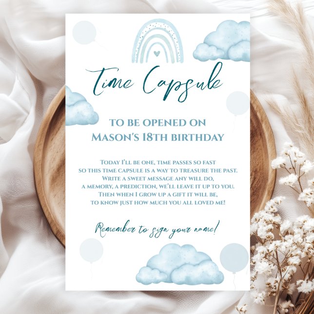 Blue Cloud Boho Time Capsule First Birthday Poster (Von Creator hochgeladen)