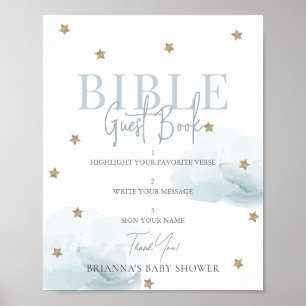 Blue Cloud Gold Star Baby Shower Bibel Gästebuch