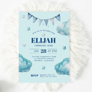 Blue Cloud Star Bunting Banner Einladung