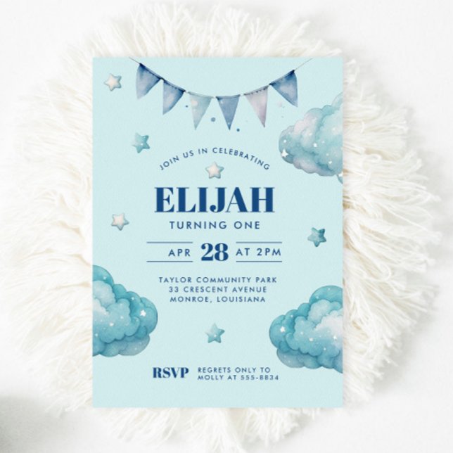 Blue Cloud Star Bunting Banner Einladung (Von Creator hochgeladen)