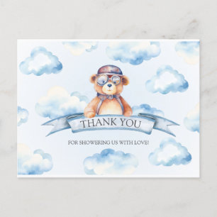 Blue Cloud Vintag Boy Bear Baby Dusche Postkarte