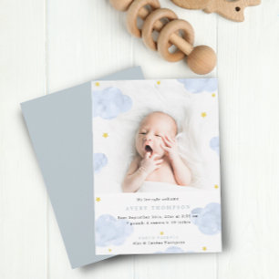 Blue Clouds Baby Boy Foto Geburtsankündigungen Einladung