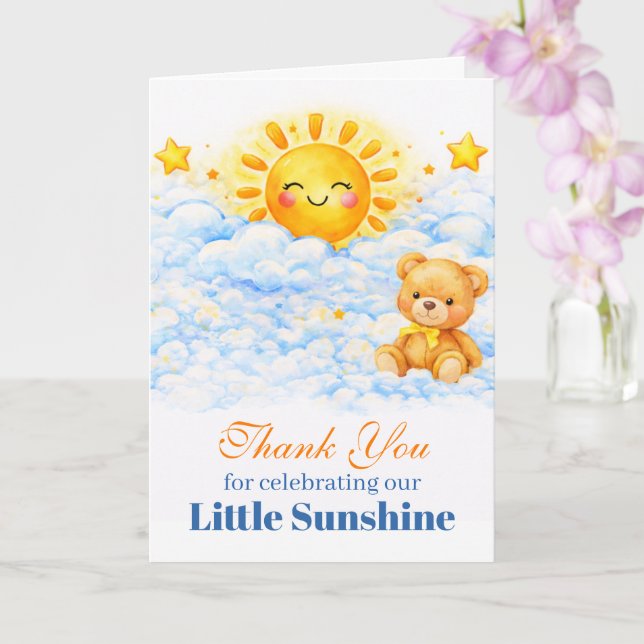 Blue Clouds Bear Baby Shower Thank You Card Karte (Orchidee)