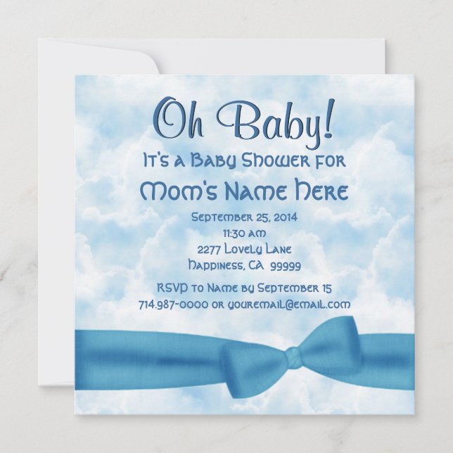 Blue Clouds Bow und Leopard Baby Boy Dusche Einladung (Vorderseite)