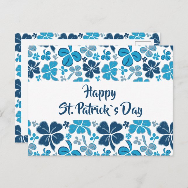 Blue Clover Kleeblatt Pattern St Patrick`s Day Postkarte (Vorne/Hinten)