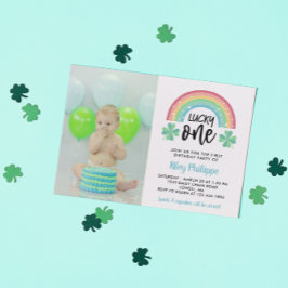 Blue Clover Regenbogen Lucky Ein Foto 1. Geburtsta Einladung