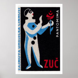 Blue Clown Red Rose - Matchbox Print - Czech Wall Poster