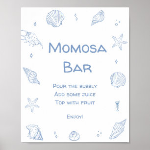 Blue Coastal Beach Baby Dusche Momosa Bar Poster