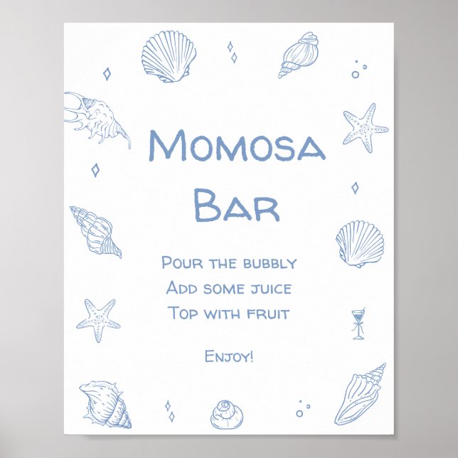 Blue Coastal Beach Baby Dusche Momosa Bar Poster (Vorne)