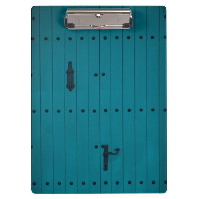 Blue Coastal Door von Costa Brava Spanien Klemmbrett (Vorderseite)