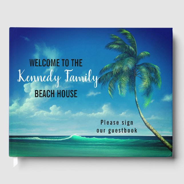 Blue Coastal Family Beach House Willkommen Gästebuch (Vorderseite)