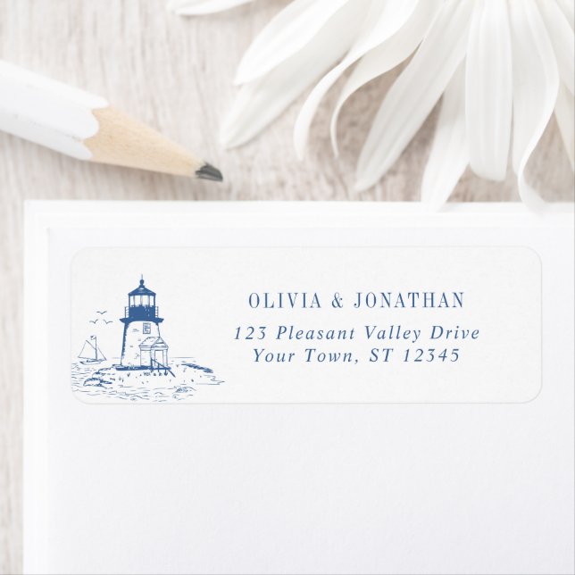 Blue Coastal Lighthouse Wedding Return Address (Insitu)