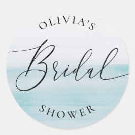Blue Coastal Ocean Bridal Shower | Elegant Beach Runder Aufkleber