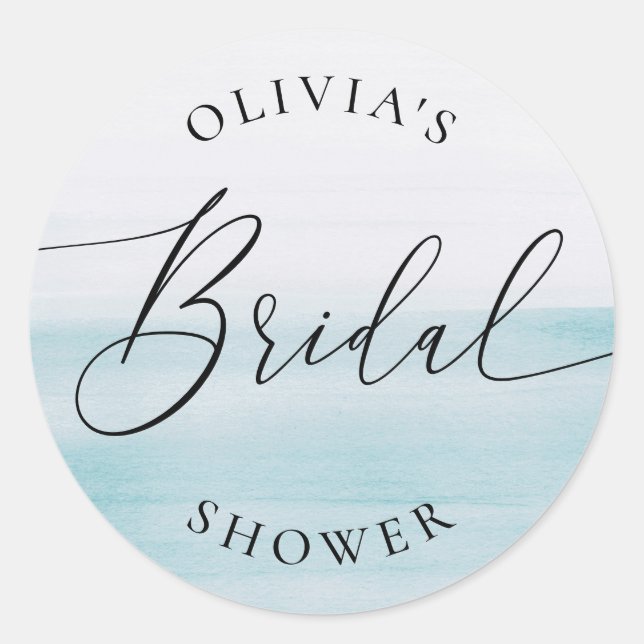 Blue Coastal Ocean Bridal Shower | Elegant Beach Runder Aufkleber (Vorderseite)