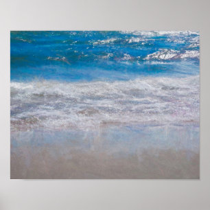 Blue Coastal Ocean Waves Tropical Art Poster