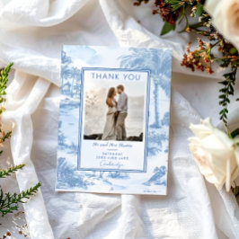 Blue Coastal Toile Hochzeit Danke Karte