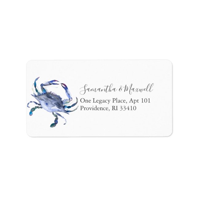 Blue Coastal Watercolor Crab Address Labels Adressaufkleber (Vorne)