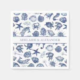 Blue Coastal Wedding Paper Napkin Serviette