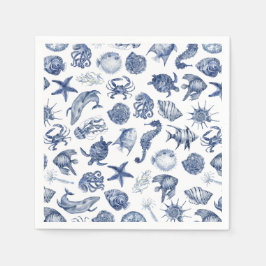 Blue Coastal Wedding Paper Napkin Serviette
