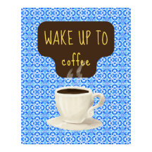 Blue Coffee Art Print, Retro Nostalgischer Kaffee