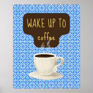 Blue Coffee Art Print, Retro Nostalgischer Kaffee Poster