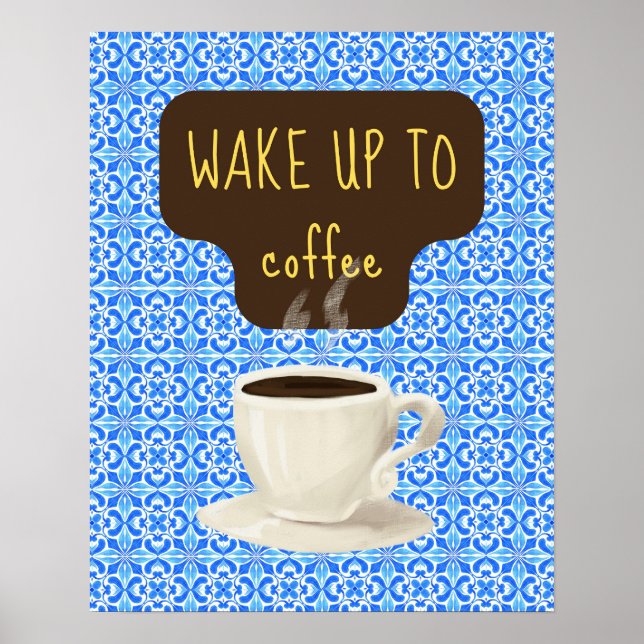 Blue Coffee Art Print, Retro Nostalgischer Kaffee Poster (Vorne)