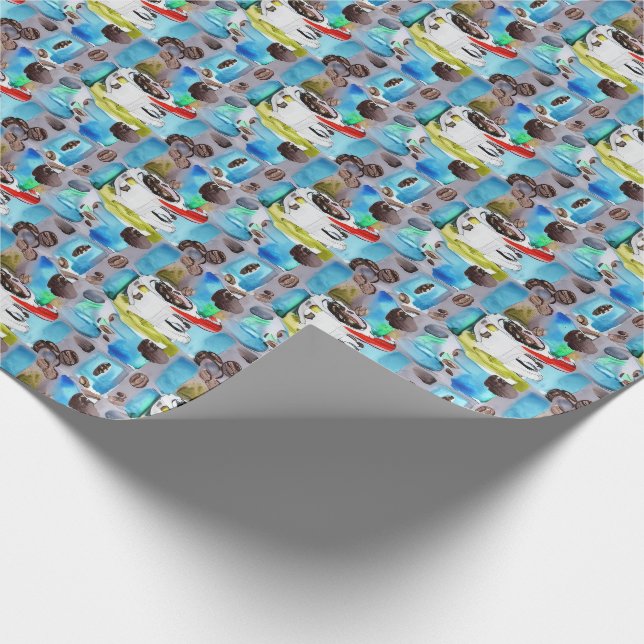 Blue Coffee Cups Watercolor-Muster Geschenkpapier (Ecke)