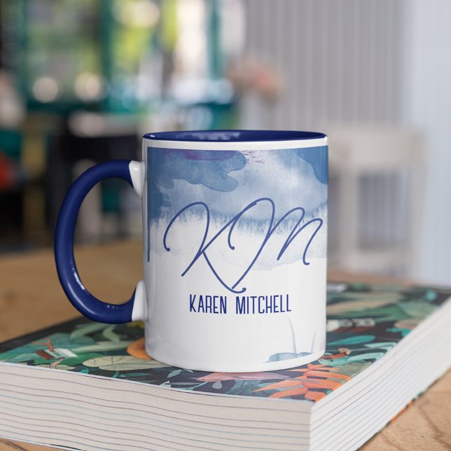 Blue Coffee Tasse Mit Monogramm Watercolor Bluish (name and blue watercolor)