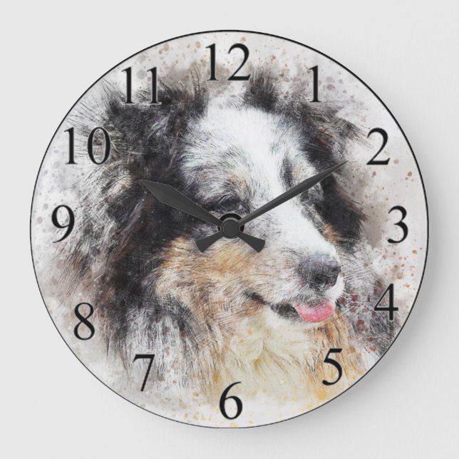 Blue Collie Große Wanduhr (Vorderseite)