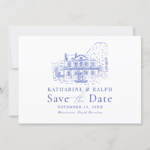 Blue Colonial House/Mansion/Manor Save the Date Einladung