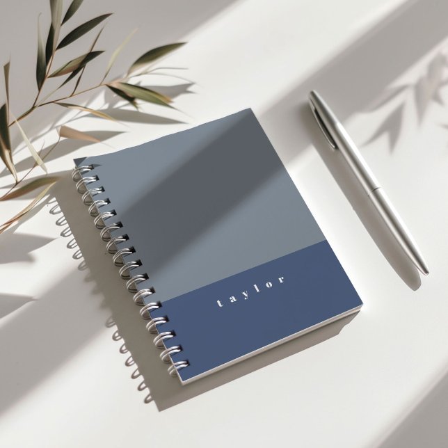 Blue Color Block Individuelle Name Notebook Notizblock (Dusty blue color block personalizable notebook.)
