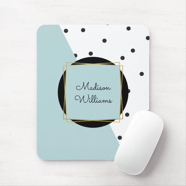 Blue Color Block Polka Punkte mit beliebigem Namen Mousepad (Mit Mouse)