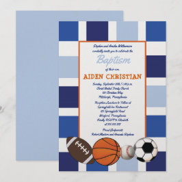 Blue Color Block Sports Boy Taufe Einladung