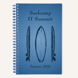 Blue Color Gradient Surf Camp, Surfboards and Text Notizbuch