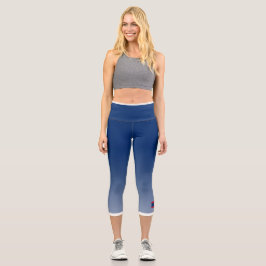 Blue Color Gradient with Laos Flag Capri Leggings