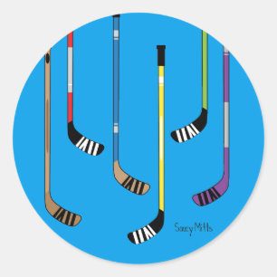 Blue Colorful Hockey Sticks Runder Aufkleber