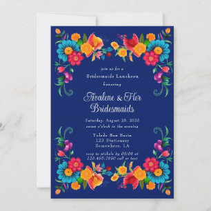 Blue Colorful Mexican Fiesta Bridesmaids Luncheon Einladung