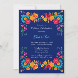 Blue Colorful Mexican Fiesta Wedding Celebration Einladung