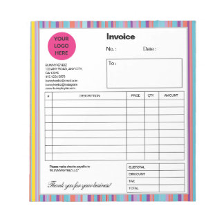 Blue Colorful Stripe Company Business Shop Rechnun Notizblock