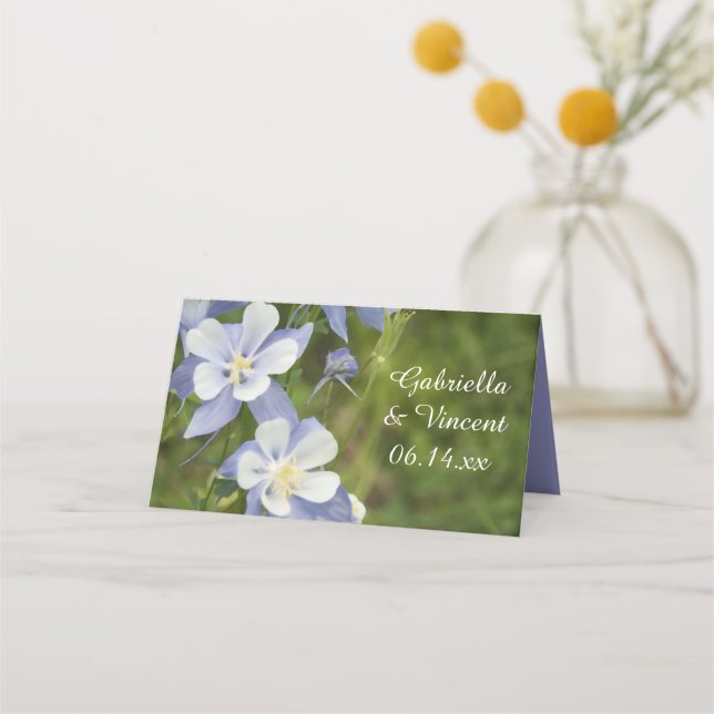 Blue Columbine Blume Hochzeit Platzkarte